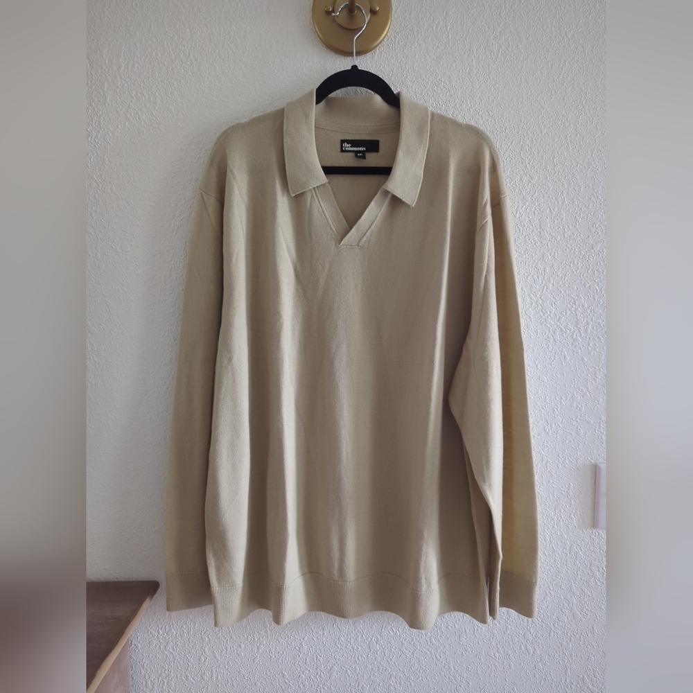 The Commons Johnny Collar Merino Wool Sweater Polo Men’s XL, Xxl Tan Luxury City